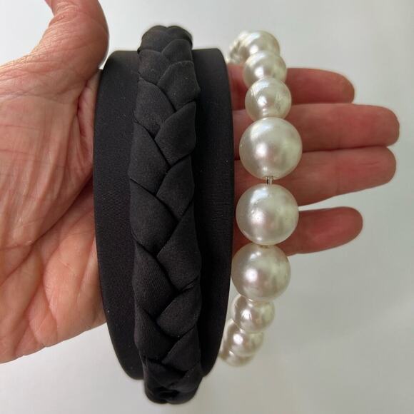 HEADBAND BUNDLE BLACK BRAIDED AND PEARL ONE SIZE - Picture 2 of 8
